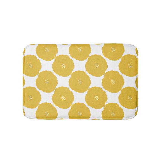 Tapete De Banheiro Padrão de Arte Floral Retrópica em Amarelo e Branc (frente)