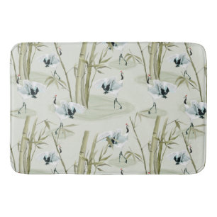 Tapete De Banheiro Padrão de Ave Bamboo de Arte Asiática da Aquarela 