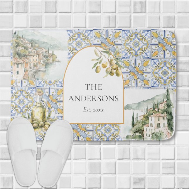 Tapete De Banheiro Padrão de Azulejo Amarelo-do-Mediterrâneo-Olival (In situ)