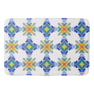 Tapete De Banheiro Padrão de azulejo de mosaico verde, cor azul branc
