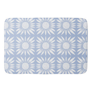 Tapete De Banheiro Padrão de Azulejo Floral Branco Azul de Girassol