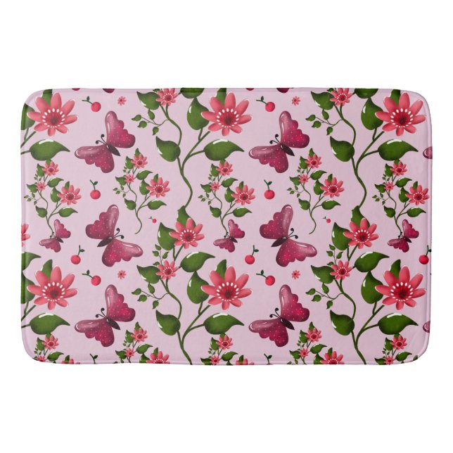 Tapete De Banheiro Padrão de Borboleta Cereja Fofa, Fruta Kawaii Bril (Frente)