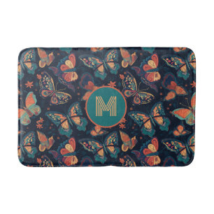 Tapete De Banheiro Padrão de Borboleta Monograma Personalizado