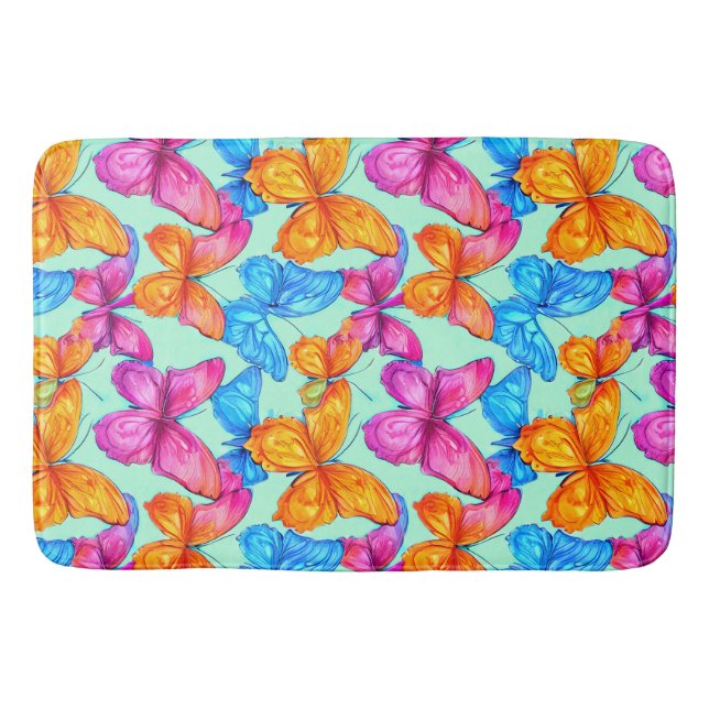 Tapete De Banheiro Padrão de borboletas coloridas (Frente)