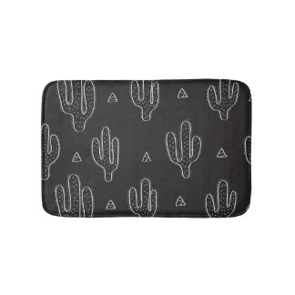 Tapete De Banheiro Padrão de Cactus Preto Desenhado à Mão