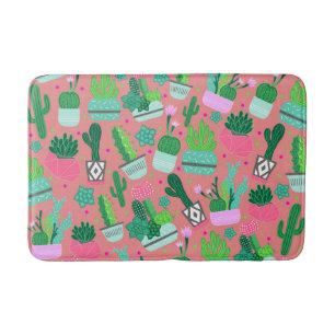 Tapete De Banheiro Padrão de Cactus Rosa de Menina Bonito e Divertido