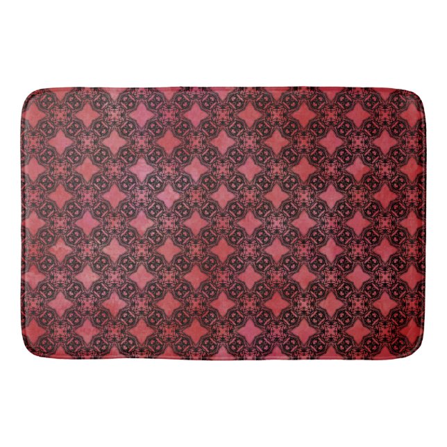 Tapete De Banheiro Padrão de Cadeias de Diamantes Preto e Vermelho (Frente)