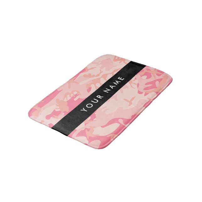 Tapete De Banheiro Padrão de Camuflagem Rosa, Seu nome, Personalize (Angulado)