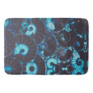 Tapete De Banheiro Padrão de casca azul preto Nautilus, geometria ass