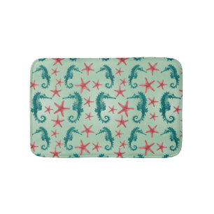 Tapete De Banheiro Padrão de Cavalo-marinho Teal 2