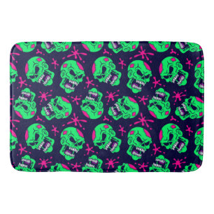 Tapete De Banheiro Padrão de Caveiras de Zumbi Neon