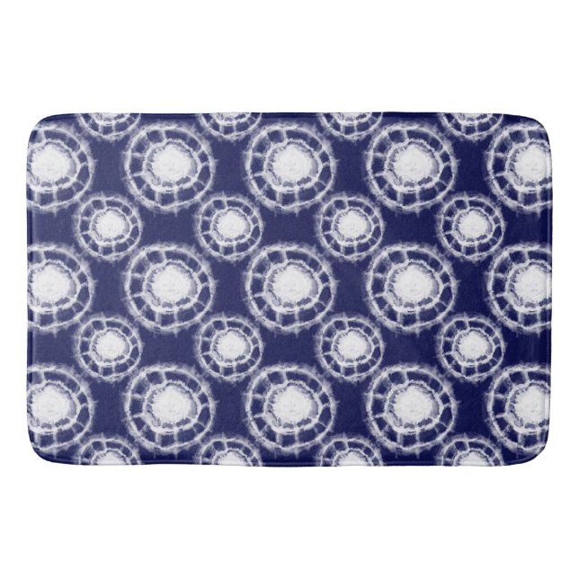 Tapete De Banheiro Padrão de Círculos Shibori Azul e Branco (Frente)