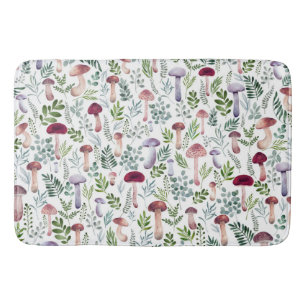 Tapete De Banheiro Padrão de Cogumelos Cozy Watercolor