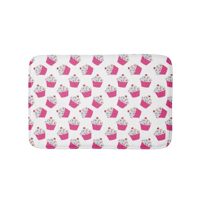 Tapete De Banheiro Padrão de Cupcake Rosa Brilhante do Deserto Bonito (frente)