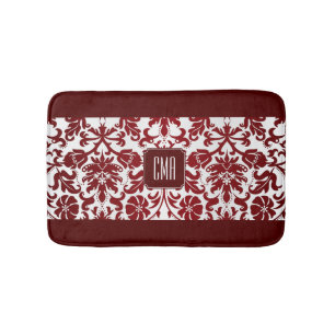 Tapete De Banheiro Padrão de Damasco Vermelho Marrom e Branco