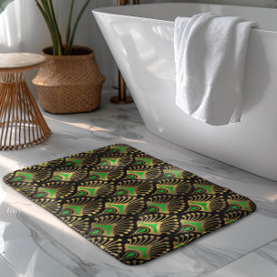 Tapete De Banheiro Padrão de Deco de Arte Dourada e Verde