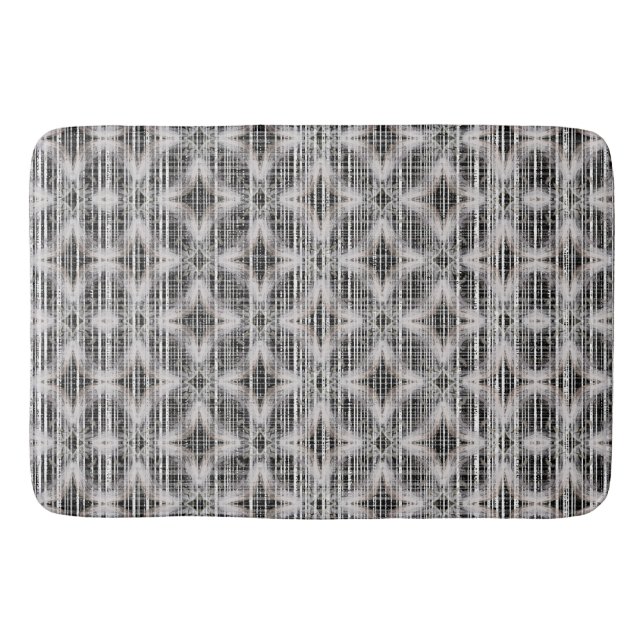 Tapete De Banheiro Padrão de Diamante de Verificação de Cinza, Branco (Frente)