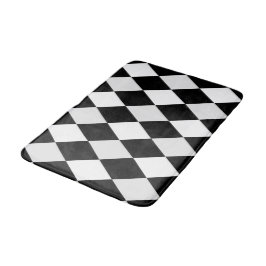 Tapete De Banheiro Padrão de Diamante Harlequim Preto e Branco