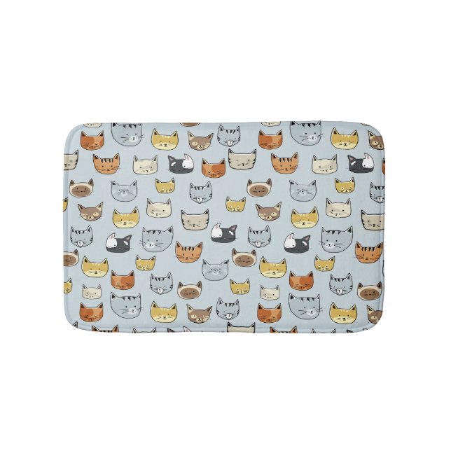 Tapete De Banheiro Padrão de Doodle do Rosto de Gato (frente)