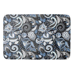 Tapete De Banheiro Padrão de estampa paisley branco e azul