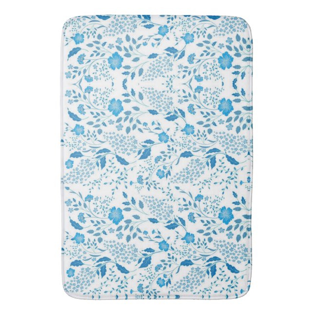 Tapete De Banheiro Padrão de estilo de bordado branco azul (Frente Vertical)