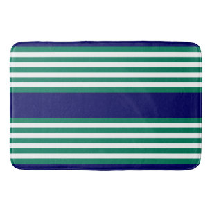 Tapete De Banheiro Padrão de faixas verdes e brancas com azul-marinho