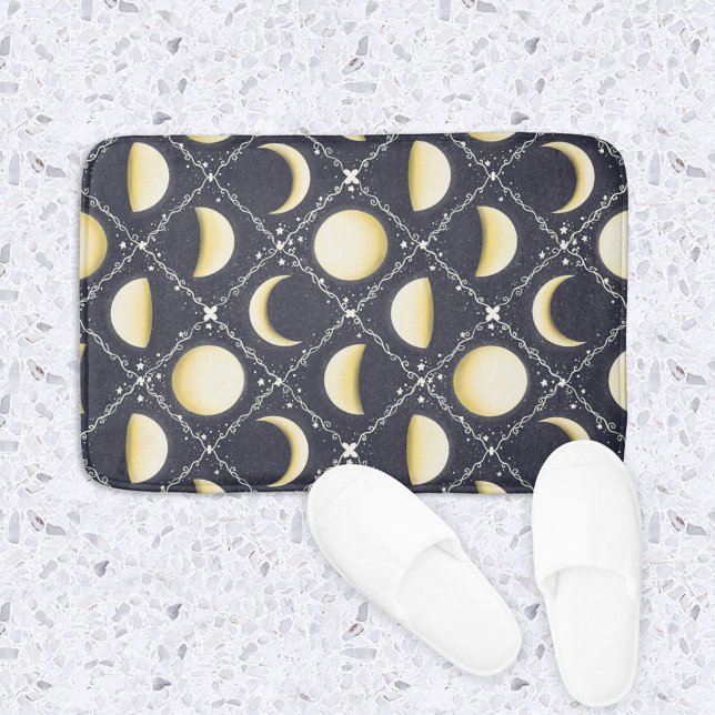Tapete De Banheiro Padrão de Fases da Lua Celestial (Celestial Moon Phases Bath Mat)
