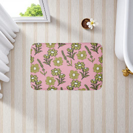 Tapete De Banheiro Padrão de Flor de Hippie Funky Y2K Retro Rosa Verd