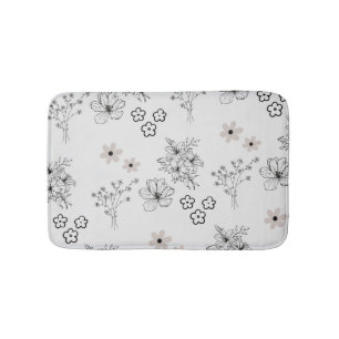 Tapete De Banheiro Padrão de Flor Hippie Y2K Preto Retro cinza