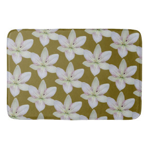 Tapete De Banheiro Padrão de Flor Lilar de Raiva Branca Moderna