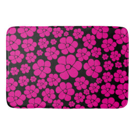 Tapete De Banheiro Padrão de Flor - Magenta e Preto