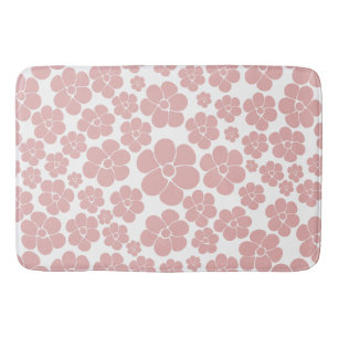 Tapete De Banheiro Padrão de Flor - Rosa e Branco
