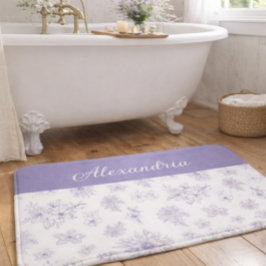 Tapete De Banheiro Padrão de Flor Roxa Nome Personalizado
