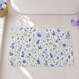 Tapete De Banheiro Padrão de Flor Silvestre Aquarela Azul Amarelo Ver