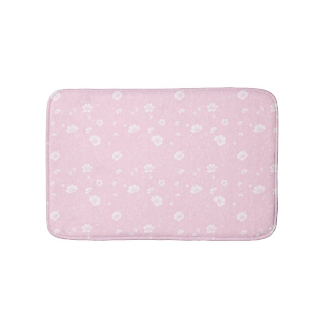 Tapete De Banheiro Padrão de Flor Silvestre Rosa e Branco Atenuado (frente)