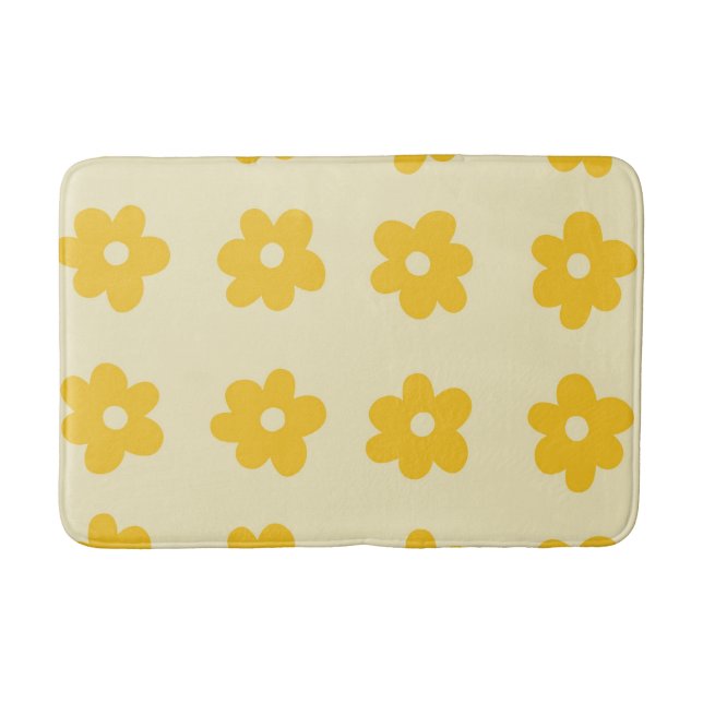 Tapete De Banheiro Padrão de Flor Simples Tropical Amarelo Retroativo (Frente)