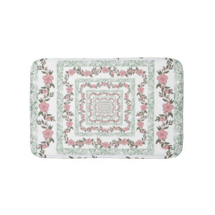 Tapete De Banheiro Padrão de Flor Y2K 70s - Borda Cor-de-Rosa Verde