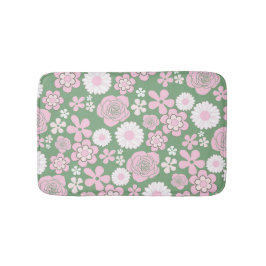 Tapete De Banheiro Padrão de Flor Y2K 70s - Cor-de-rosa Verde