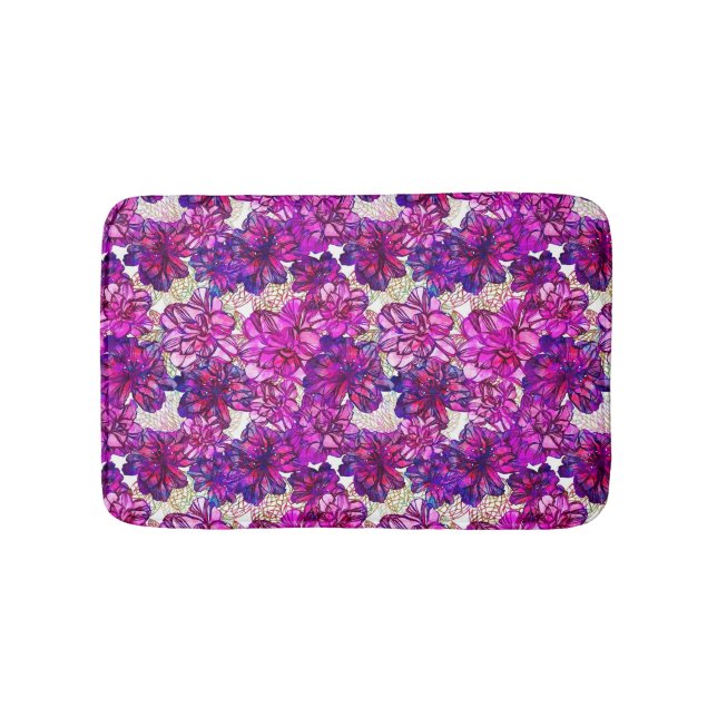 Tapete De Banheiro Padrão De Flores De Abstrato Rosa E Roxo (frente)