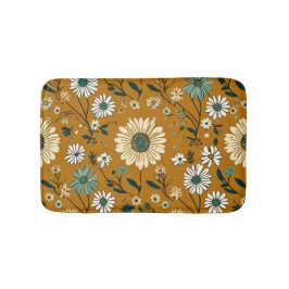 Tapete De Banheiro Padrão de Flores de Mostarda Retro de Outono