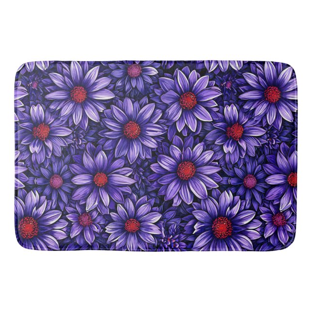 Tapete De Banheiro Padrão de flores estilizadas roxas (Frente)