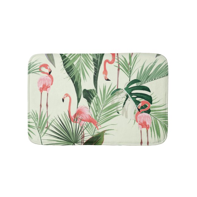 Tapete De Banheiro Padrão de Flores Exóticas Flamingo Rosa (frente)