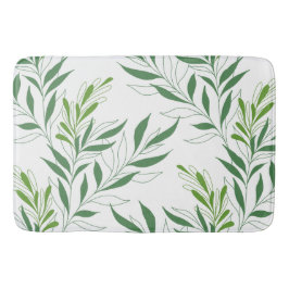 Tapete De Banheiro Padrão De Folhagem Verde E Branco Elegante