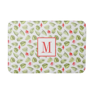 Tapete De Banheiro Padrão de Folhas de Palmeira Tropical com Monogram