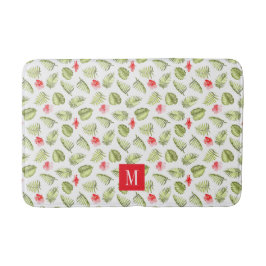 Tapete De Banheiro Padrão de Folhas de Palmeira Tropical com Monogram