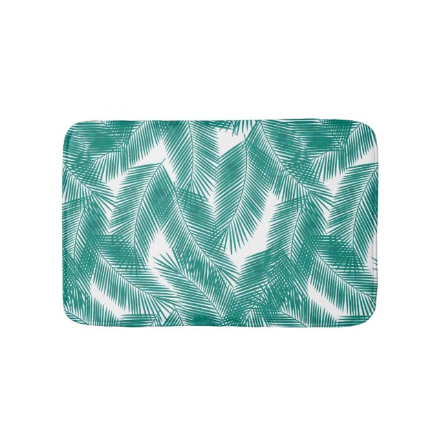 Tapete De Banheiro Padrão de Folhas Tropicais Verdes (frente)