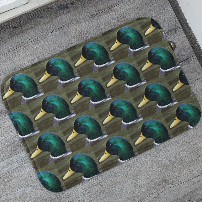 Tapete De Banheiro Padrão de Foto do Pato Mallard Verde (In Situ)