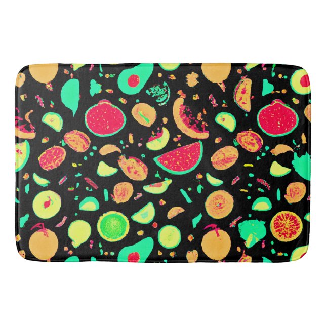 Tapete De Banheiro Padrão de Frutas Neon Vibrante (Frente)