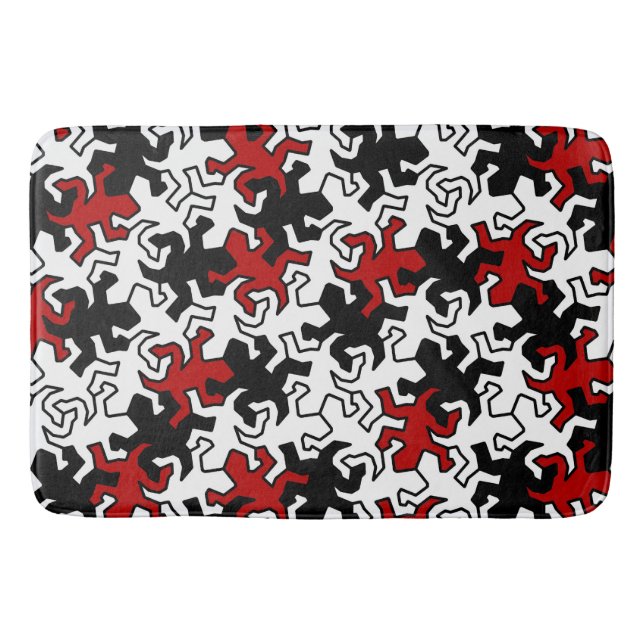 Tapete De Banheiro Padrão de Geckos Mosaicos - preto vermelho (Frente)