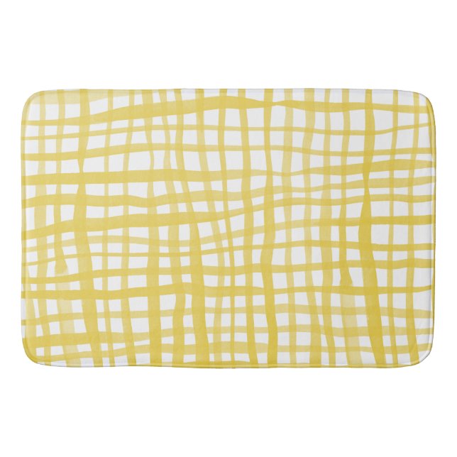 Tapete De Banheiro Padrão de Gingham em amarelo (Frente)